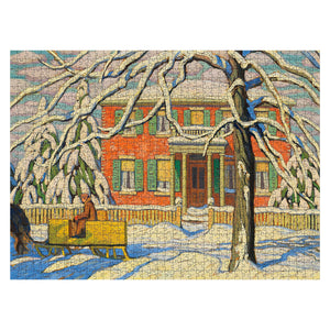 Pomegranate - Red House And Yellow Sleigh by Lawren S. Harris 1000 Piece Puzzle - The Puzzle Nerds