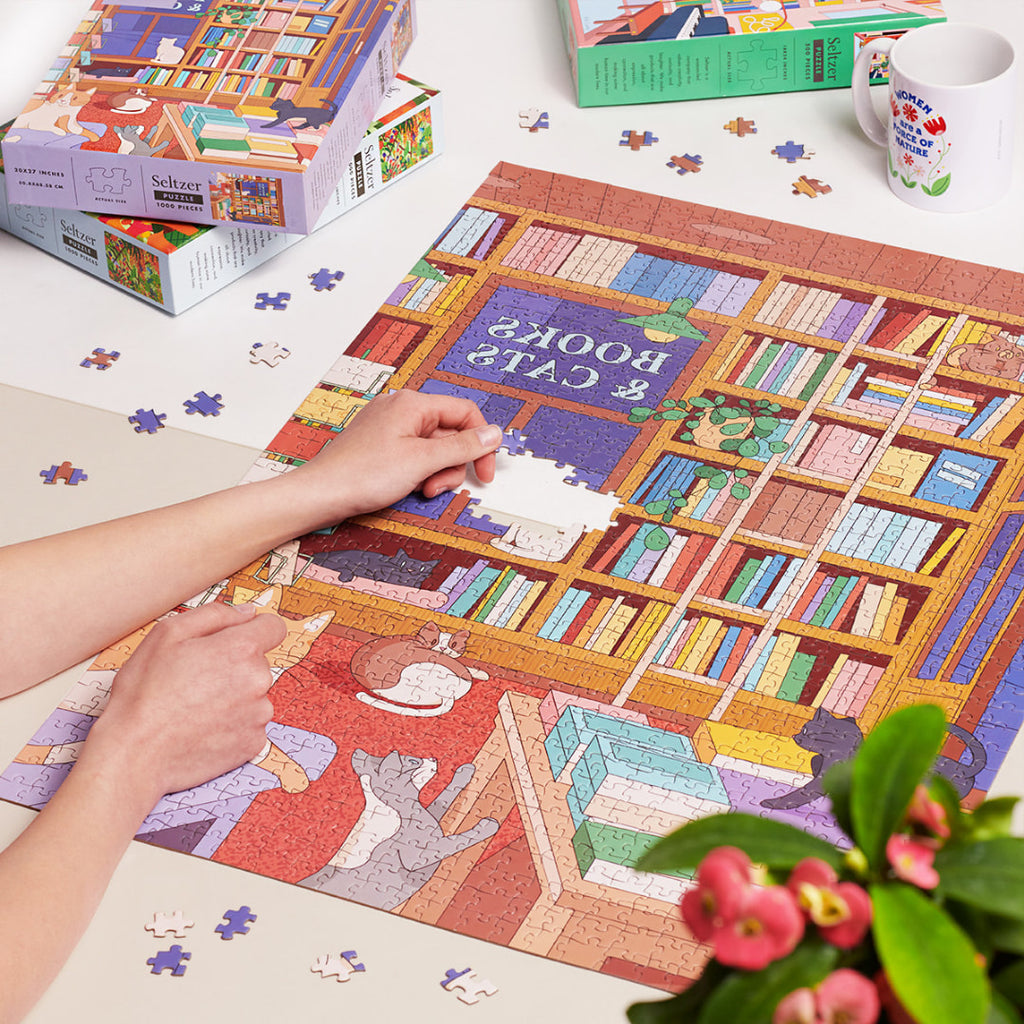 Seltzer - Cat Bookshop 1000 Piece Puzzle - The Puzzle Nerds