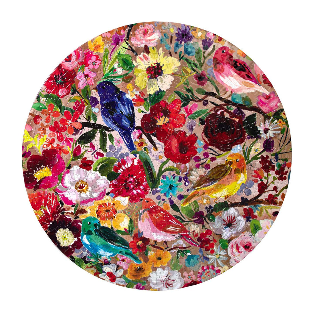 eeBoo - Birds & Blossoms 500 Piece Round Puzzle - The Puzzle Nerds