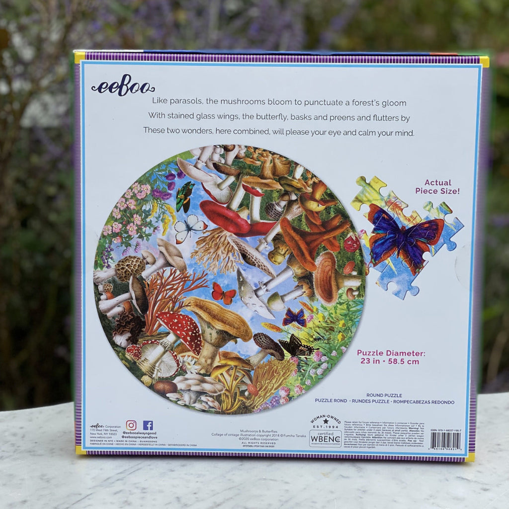 eeBoo - Mushrooms & Butterflies 500 Piece Round Puzzle - The Puzzle Nerds 